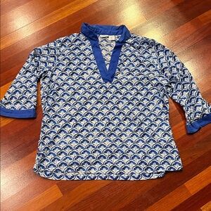 Sigrid Olsen Blue and White Patterned Blouse